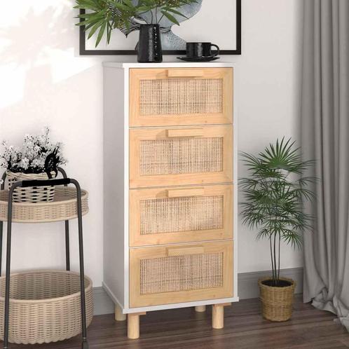vidaXL Dressoir 40x30x90 cm massief grenenhout en rattan wit, Huis en Inrichting, Kasten | Dressoirs, Nieuw, Verzenden