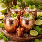 Puur koperen Moscow Mule set gehamerd 9-delig (met, Ophalen of Verzenden