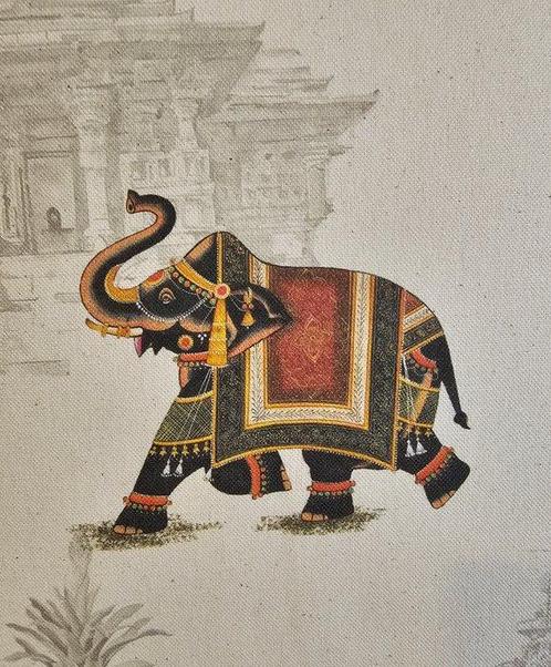 Indiase Boheemse stof met majestueuze olifanten van, Antiek en Kunst, Antiek | Tapijten, Tafelkleden en Textiel