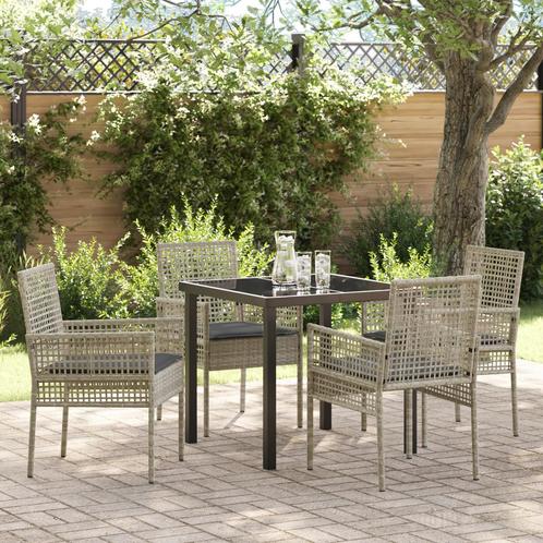 vidaXL 5-delige tuintafelset met kussens in lichtgrijs poly, Tuin en Terras, Tuinstoelen, Nieuw, Verzenden