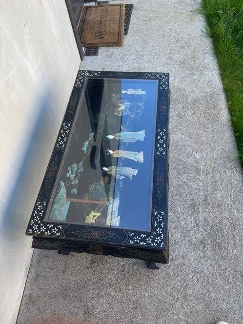 Salontafel - Glas, Hout - Azië - Chinees stijl salontafel, Antiek en Kunst, Antiek | Overige Antiek