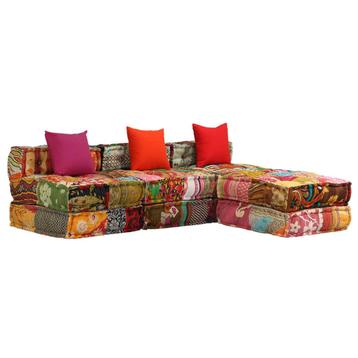 vidaXL Poef driezits modulair stof patchwork, Verzenden