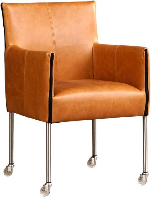 Cognac leren moderne kuipstoel - poot rond inox met wiel -, Huis en Inrichting, Stoelen, Overige kleuren, Eén, Nieuw, Leer, Ophalen of Verzenden