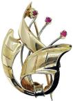 18 karaat Geel goud, Witgoud - Broche - Robijnen