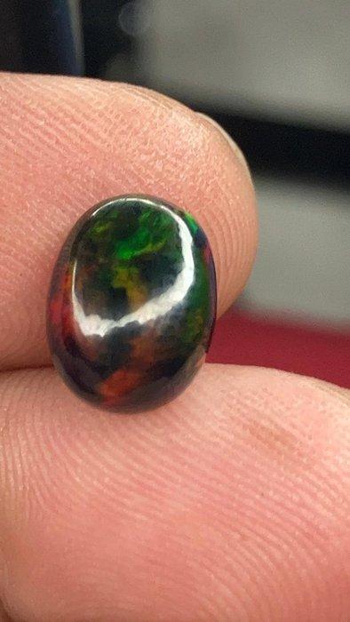 Opaal Natuurlijke zwarte opaal van vuurzwart met multicolor,, Verzamelen, Mineralen en Fossielen