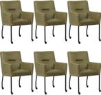 Set van 6 Olijfgroene leren moderne eetkamerstoelen -, Huis en Inrichting, Stoelen, Nieuw, Vijf, Zes of meer stoelen, Eigentijds