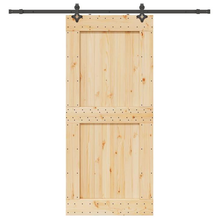 vidaXL Schuifdeur met beslag 100x210 cm massief grenenhout, Doe-het-zelf en Bouw, Deuren en Vliegenramen, Nieuw, Verzenden