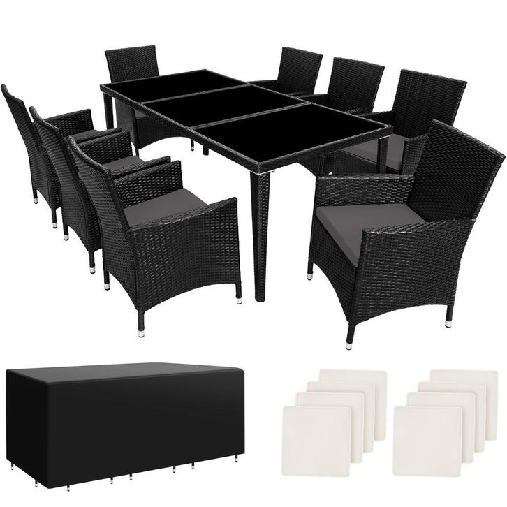 tectake Aluminium wicker zitgroep Menorca 8+1 met beschermho, Tuin en Terras, Tuinsets en Loungesets, Verzenden