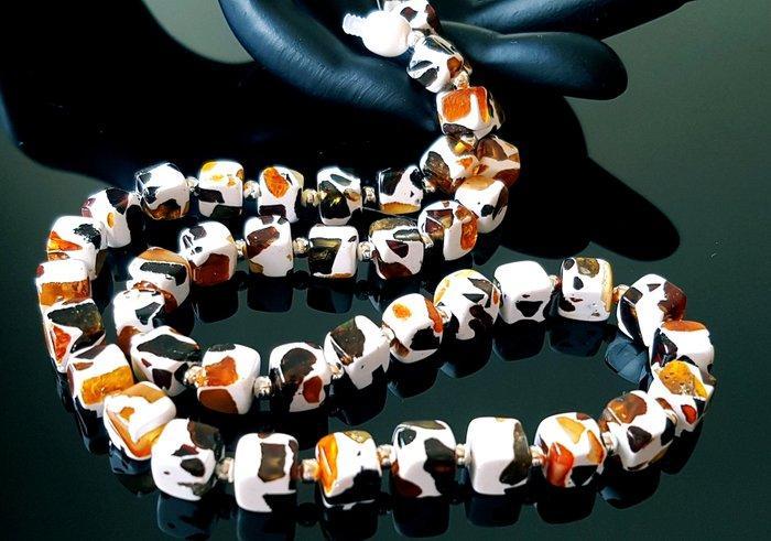 Amber Natuurlijk Baltisch barnstenen ketting mozaïekstijl, Verzamelen, Mineralen en Fossielen