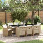 vidaXL 9-delige Tuin Eettafelset met Kussens in Beige Poly, Tuin en Terras, Tuinstoelen, Verzenden, Nieuw