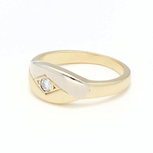 Ring - 14 karaat Geel goud, Witgoud - 0.13ct. tw. Diamant, Handtassen en Accessoires, Ringen