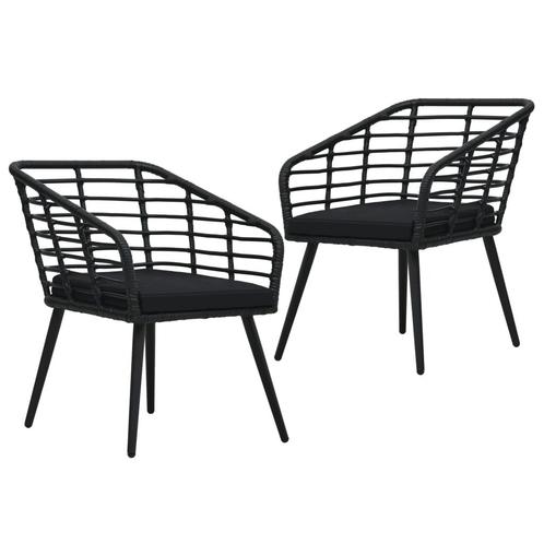 vidaXL Tuinstoelen 2 st met kussens poly rattan zwart, Tuin en Terras, Tuinstoelen, Nieuw, Verzenden