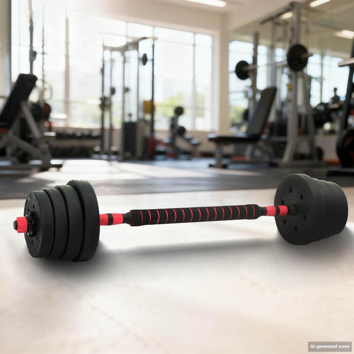 vidaXL 2-in-1 Dumbbell Barbell Set 30kg Zwart en Rood, Sport en Fitness, Fitnessmaterialen, Nieuw, Verzenden
