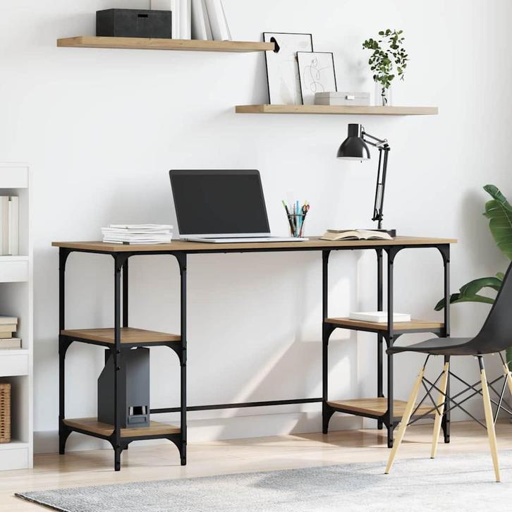 vidaXL Bureau met plank Artisan Eiken 140 x 50 x 75 cm, Huis en Inrichting, Bureaus, Nieuw, Verzenden