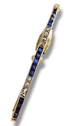 Broche - 18 karaat Geel goud, Art Deco antieke diamant en, Handtassen en Accessoires, Antieke sieraden