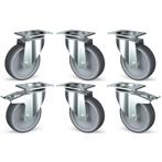 Set 6 zwenkwielen R.V.S., 2 met rem, Verzenden