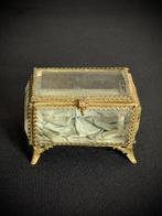 Sieradendoos - Glas, Zijde, brassplaat - sieraden doos