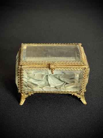 Sieradendoos - Glas, Zijde, brassplaat - sieraden doos