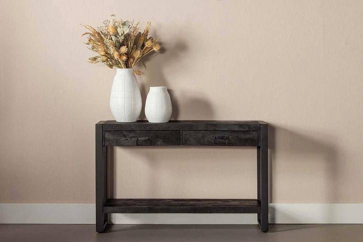 Mangohout Sidetable Winnie 120 Zwart, Huis en Inrichting, Tafels | Sidetables, Nieuw, Verzenden