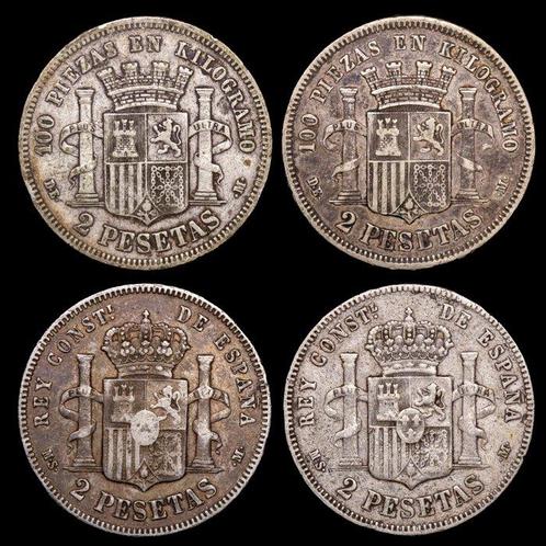 Spanje. Primera República y Alfonso XII. 2 Pesetas 1870-1882, Postzegels en Munten, Munten | Europa | Niet-Euromunten