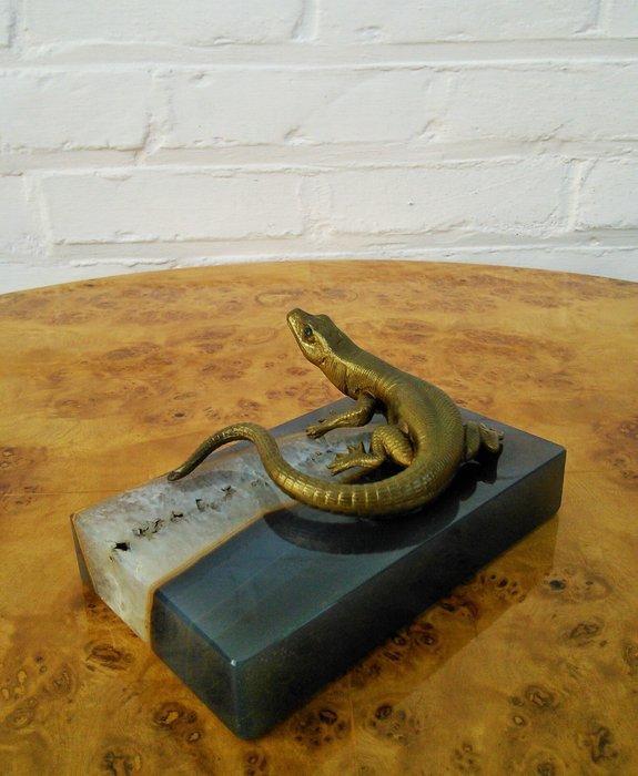 Presse-papier - Antieke Bronzen hagedis met ingelegde ogen, Antiek en Kunst, Curiosa en Brocante