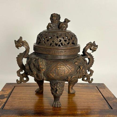 Foo Dog / Draken Wierookbrander 20 cm - Brons - China - Eind, Antiek en Kunst, Antiek | Overige Antiek