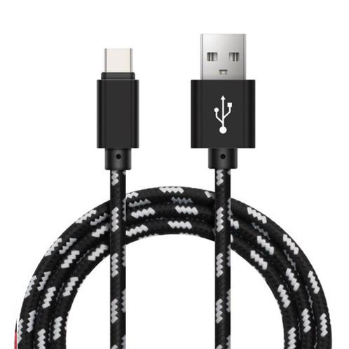 Nylon USB-C Kabel - USB-C naar USB-A - 0,25m - USBC2 - Zwart, Telecommunicatie, Mobiele telefoons | Toebehoren en Onderdelen, Nieuw
