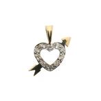 Gouden hanger van een hart met pijl | Zirconia (liefde), Overige merken, Goud, Gebruikt, Ophalen of Verzenden