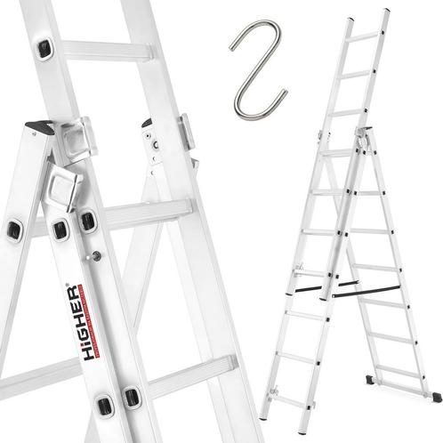 Vouwladder - 3x7 treden - werkhoogte 4,24 m - aluminium, Doe-het-zelf en Bouw, Ladders en Trappen, Nieuw, Ophalen of Verzenden