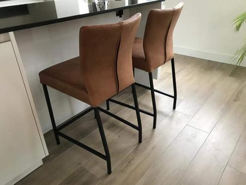 Set van 2 leren barstoelen - bruin leer - Echt leer, Modern,, Huis en Inrichting, Stoelen, Overige kleuren, Nieuw, Leer, Ophalen of Verzenden