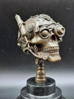 Statue, Bronze Steampunk Skull - 19 cm - Bronze, Marbre