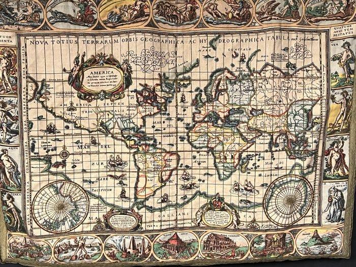 Tapisserie historique – Carte du monde selon Willem Blaeu -, Antiquités & Art, Curiosités & Brocante
