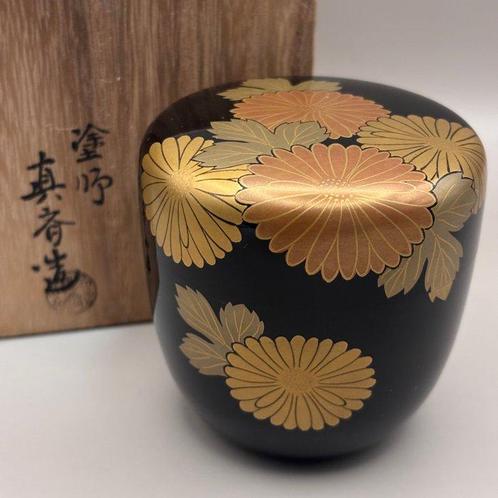 Boîte à thé en chrysanthème Maki-e doré sur laque noire -, Antiek en Kunst, Antiek | Overige Antiek
