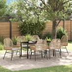 vidaXL Tuin Eettafel Set 7 pcs Bruin poly rattan, Tuin en Terras, Verzenden, Nieuw