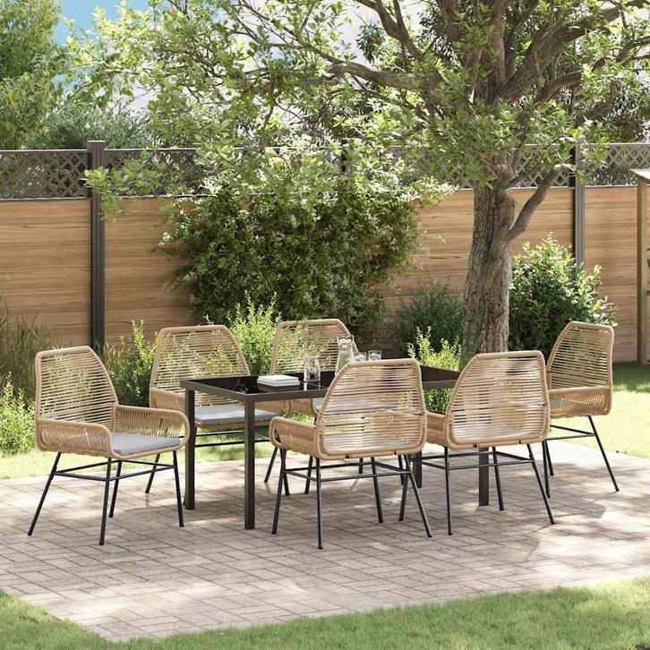 vidaXL Tuin Eettafel Set 7 pcs Bruin poly rattan, Tuin en Terras, Tuinsets en Loungesets, Nieuw, Verzenden