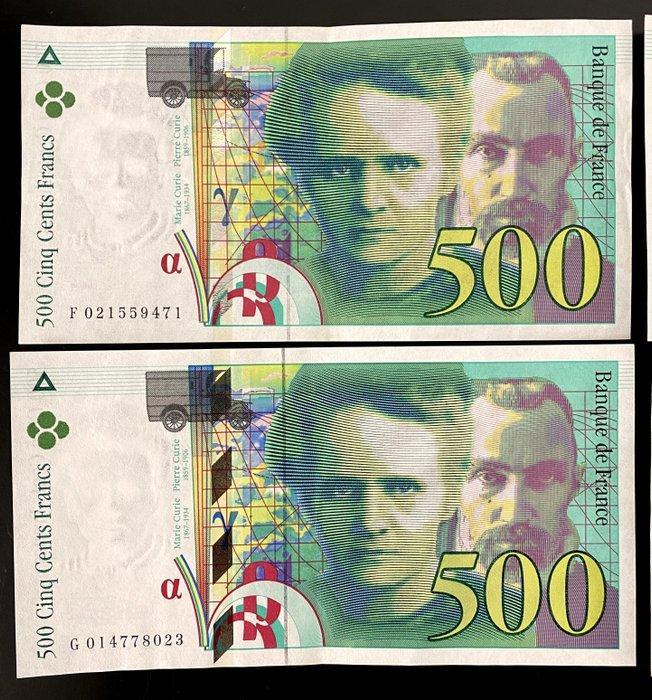 Frankrijk. - 5 x 500 Francs - various dates - Pick 160, Postzegels en Munten, Bankbiljetten | Europa | Niet-Eurobiljetten