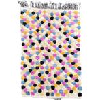 Vibrant Handwoven Berber Rug with Multicolored Pompons -