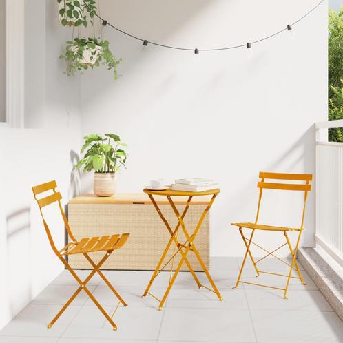 vidaXL 3-delige Opvouwbare Bistroset - Mosterdgeel Staal, Tuin en Terras, Tuinsets en Loungesets, Nieuw, Verzenden