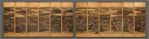 Byôbu  (paravents) - Bois, Papier, Bois laqué, Feuille, Antiek en Kunst, Antiek | Overige Antiek