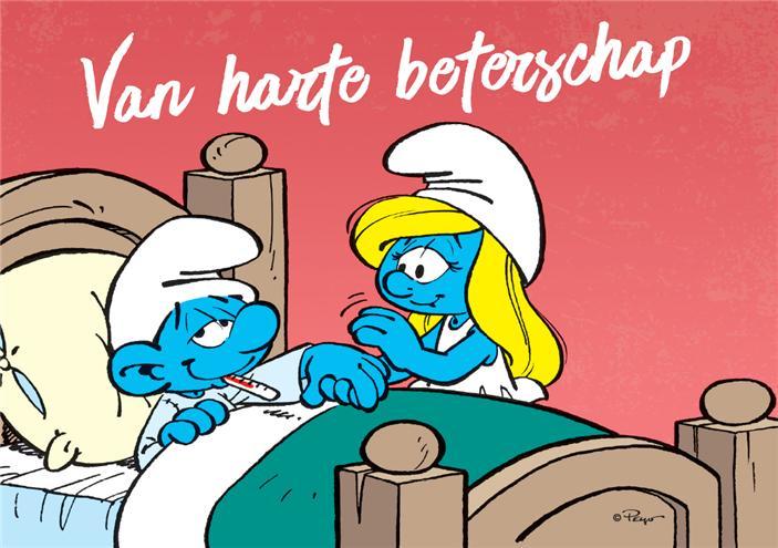 De Smurfen Van Harte Beterschap Postkaart, Verzamelen, Stripfiguren, Ophalen of Verzenden