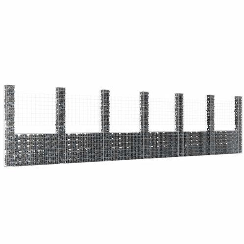 vidaXL Schanskorf U-vormig met 7 palen 740x20x200 cm ijzer, Tuin en Terras, Tuinhekken en Hekwerk, Nieuw, Verzenden