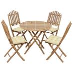 vidaXL 5-delige Tuinset inklapbaar met kussens bamboe, Tuin en Terras, Verzenden, Nieuw, Tuinset