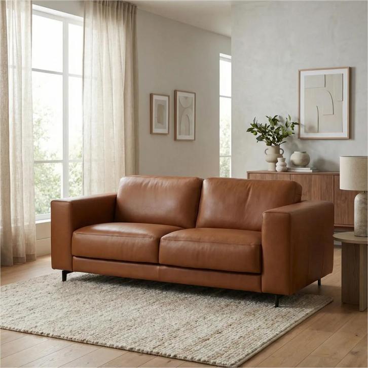 Leren bank Clear - 3 zits - Elegance Cognac (cognac) -, Huis en Inrichting, Zetels | Zetels, 200 tot 250 cm, 75 tot 100 cm, Nieuw