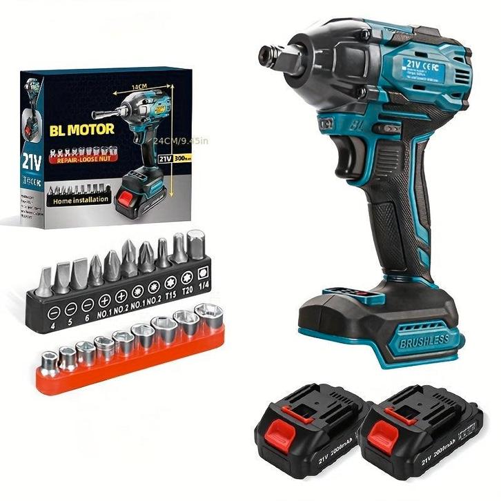 Slagmoersleutel met accu - Slagschroevendraaier - Met 2 Batt, Doe-het-zelf en Bouw, Gereedschap | Boormachines, Nieuw, Verzenden