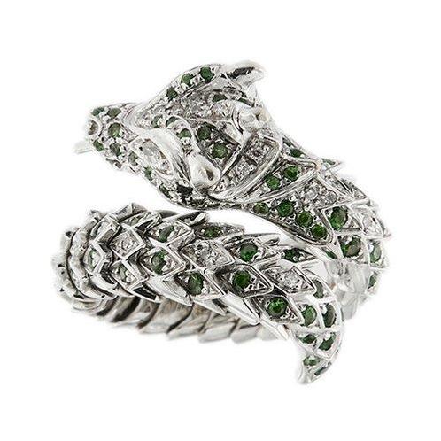 Statement ring - 18 karaat Witgoud Smaragd - Diamant - Maat, Handtassen en Accessoires, Antieke sieraden