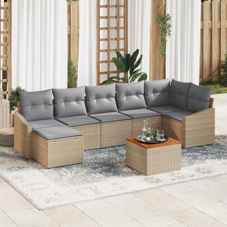 vidaXL Tuinbank Set met kussen 8 pcs Beige Poly rattan, Tuin en Terras, Tuinsets en Loungesets, Nieuw, Verzenden