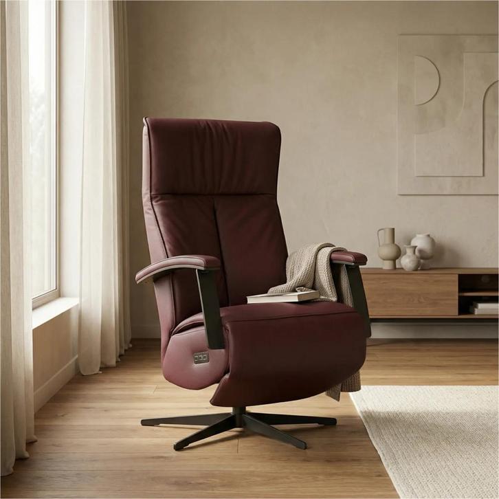 Leren elektrisch relaxfauteuil Pure - Toledo Bordeaux, Maison & Meubles, Fauteuils, Enlèvement ou Envoi