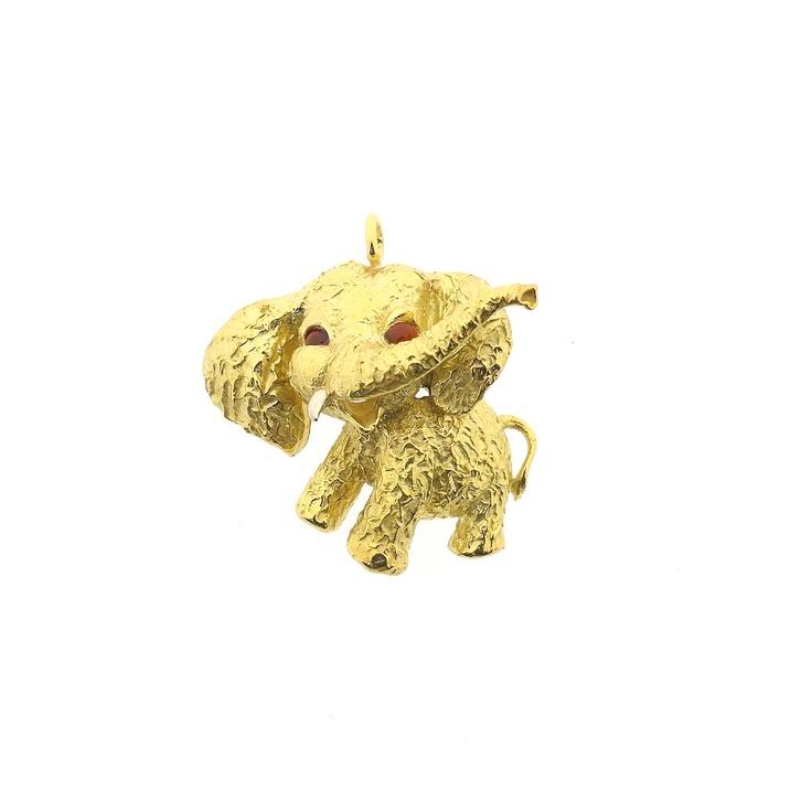 18 Krt. Gouden hanger van een olifant met carneool (witgoud), Handtassen en Accessoires, Bedels, Gebruikt, Overige merken, Goud