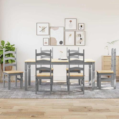 vidaXL 7-delige Eetset Panama massief grenenhout grijs, Huis en Inrichting, Complete eetkamers, Nieuw, Verzenden