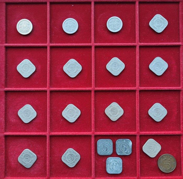 Nederland. Wilhelmina. Stuiver 1907/1943, lot van 19 stuks, Postzegels en Munten, Munten | Nederland